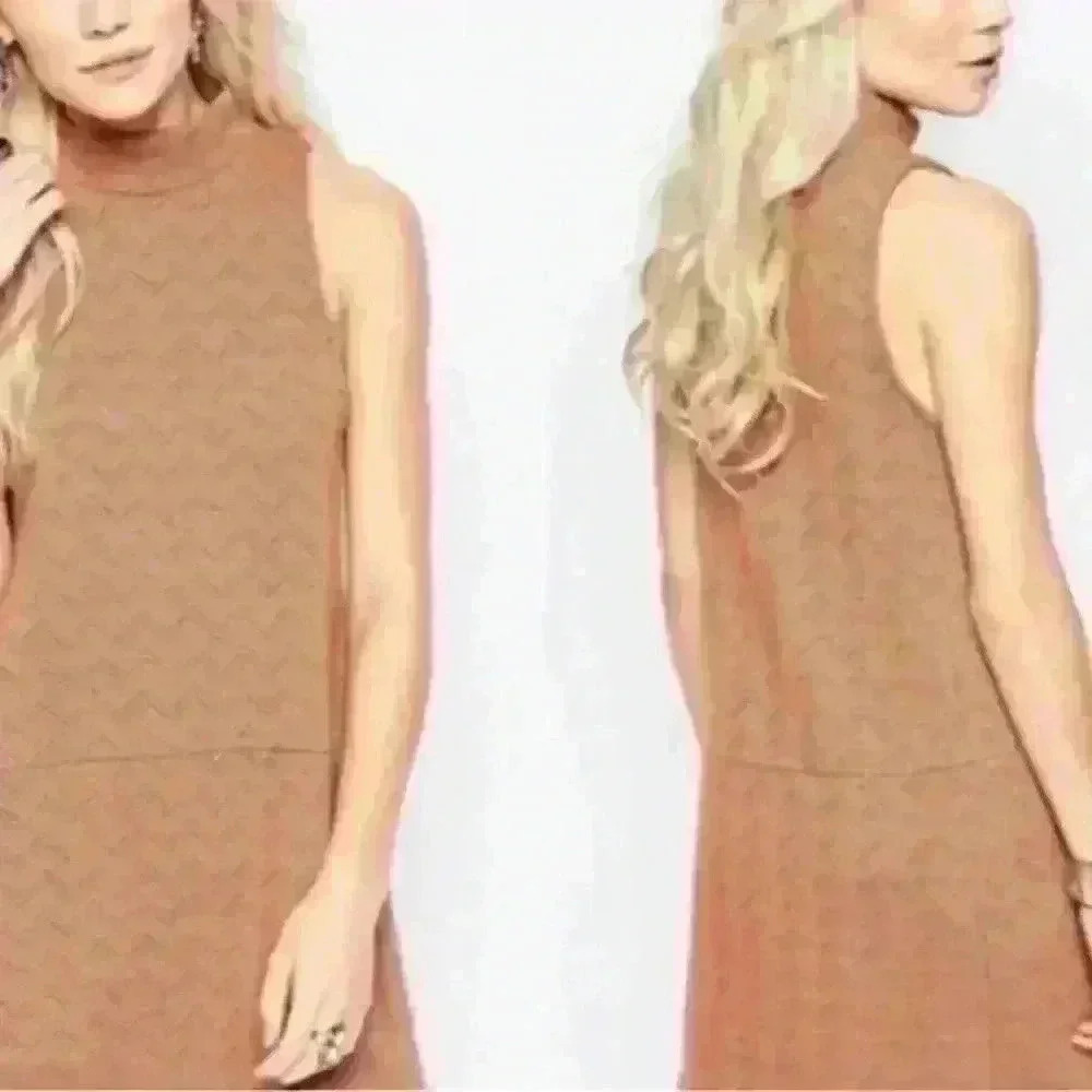 Free People Sweater Dress Women XS Brown Mock Neck Sleeveless Twiggy Chevron